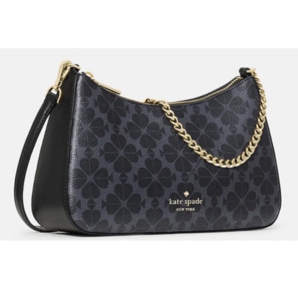 Kate Spade Margot Spade Flower Medium Convertible Crossbody Black Leather